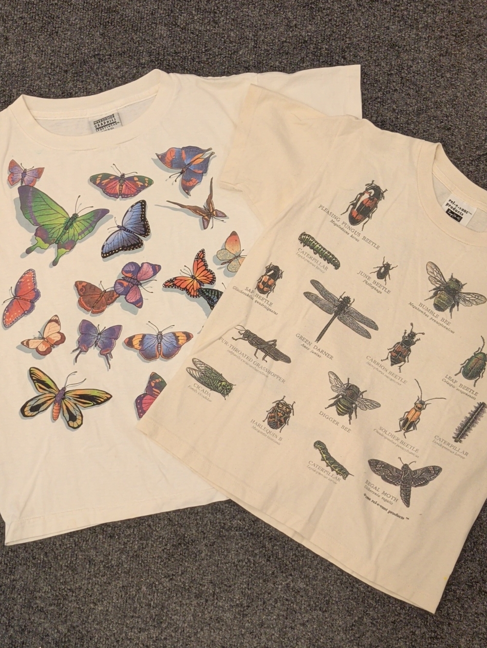 Vintage Pair Tees Butterfly's & Insects 100% Cotton 90s Single Stitch T Shirt